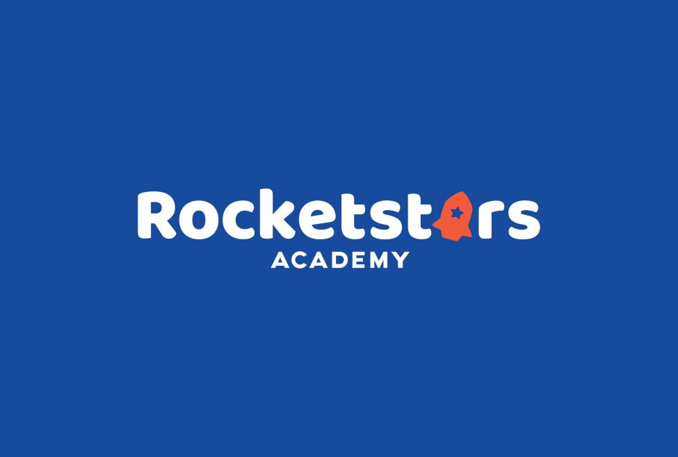 Rocketstars Academy Logo in blue background with white font