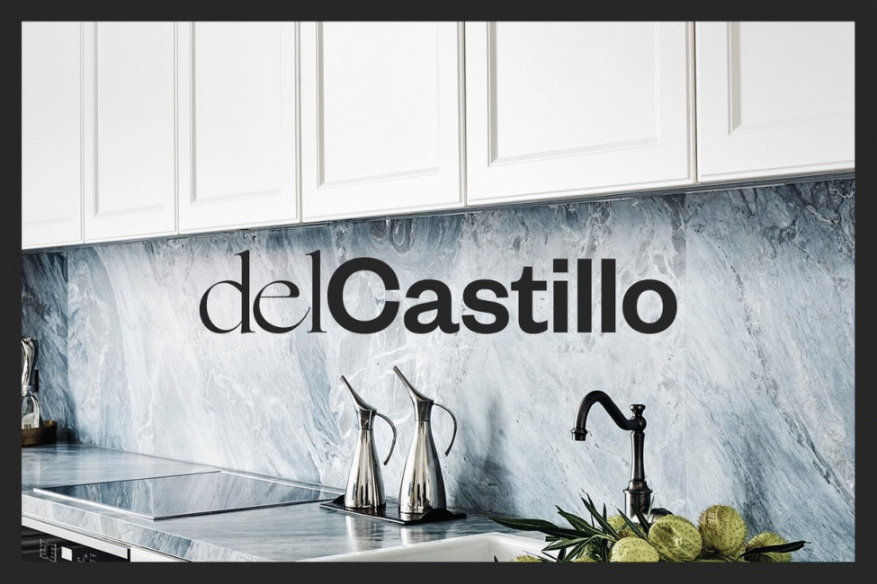del Castillo logo with a kitchen in the background