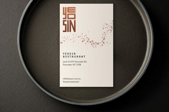 menu design for Yeosin Asian BBQ Restaurant in white color and golden font