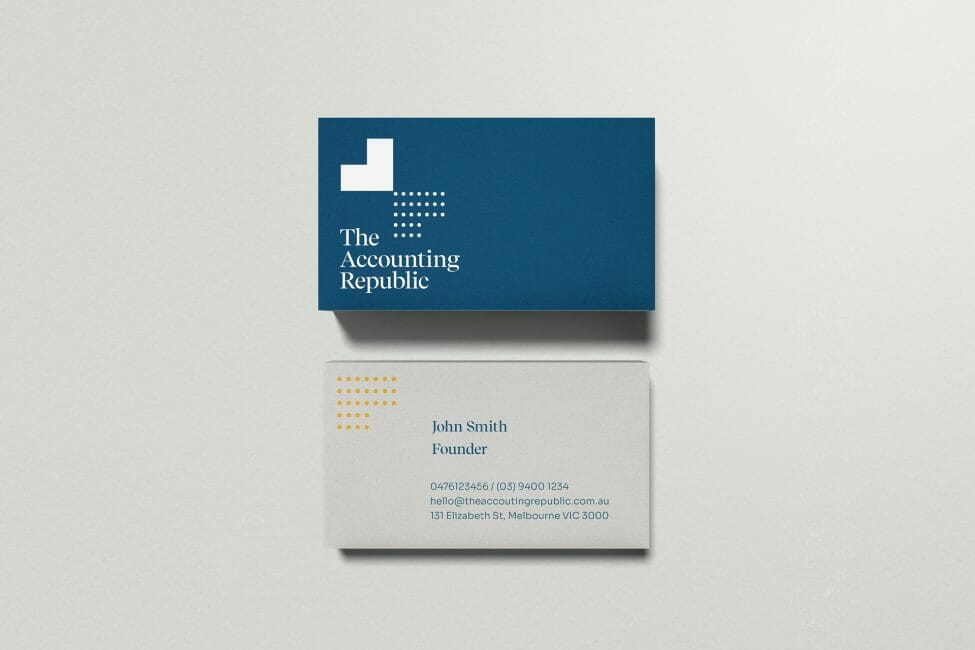 The Accounting Republic business card design in blue and white