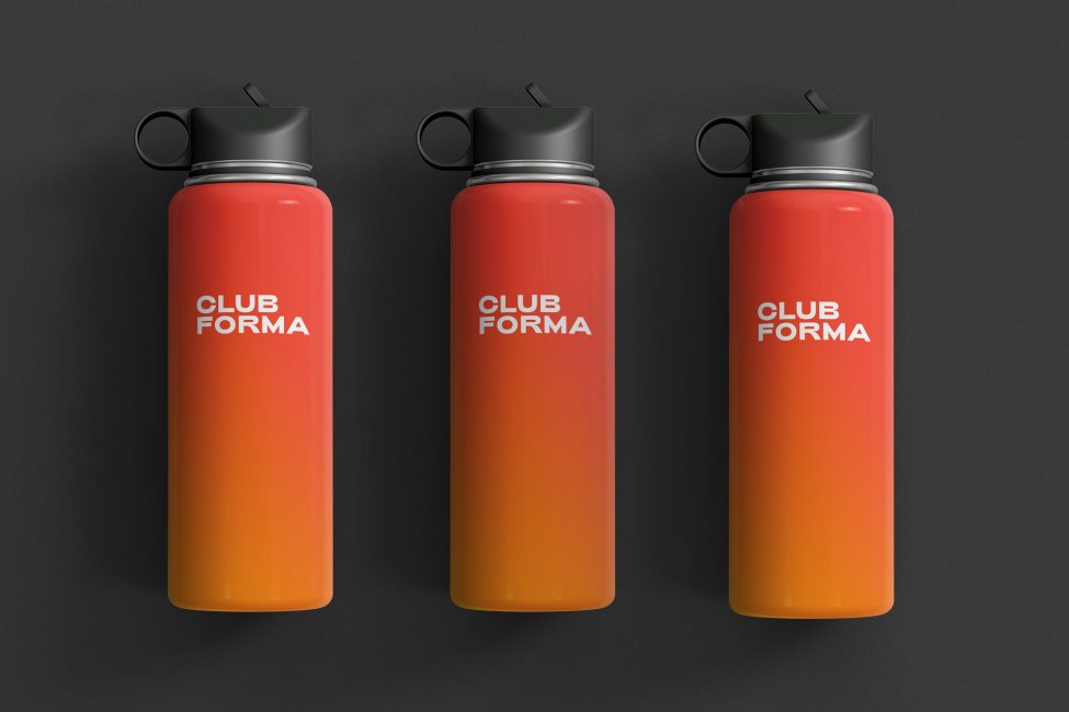 Custom red and orange gradient water bottle for Club Forma