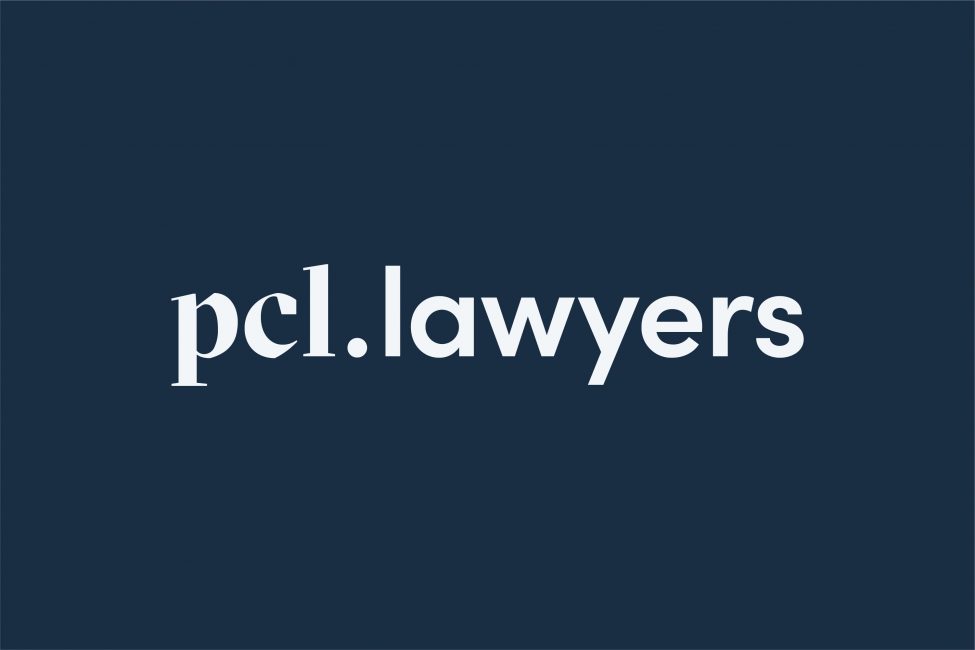 PCL lawyers logo in blue background and white text colour